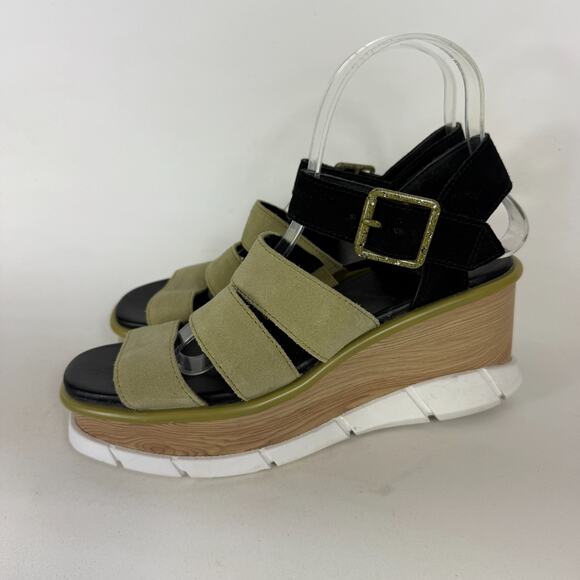 Sorel Joanie III Wedge Sandals Women's 8.5 Olive Green Suede Ankle Strap Buckle - Picture 5 of 10